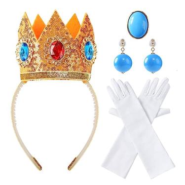 Imagem de Girls Princess Costume Accessories Crown Earrings Gloves Brooch Halloween Cosplay Dress Up Birthday Party Supplies for Peach
