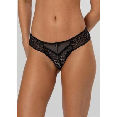 Imagem de Calcinha fio Duplo de Tule com Renda - New Love, GG, Preto