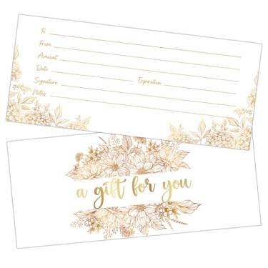Imagem de Cartões de vale-presente, 25 vales de presente em branco de flor dourada para empresas, cupons de cupons para cliente de salão de beleza, spa, restaurante, cartão de presente personalizado de 8,9 x