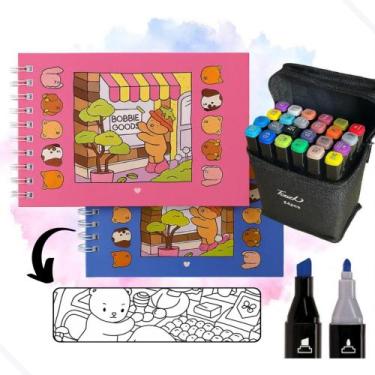 Imagem de Kit Livro De Colorir Bobbie Goods Azul mais Kit 24 Canetas Coloridas