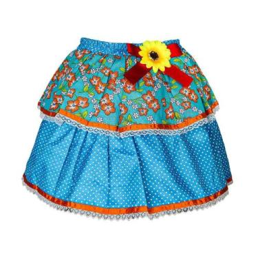 Imagem de Saia Junina Caipira Adulto C/ Babado Xadrez Arraiá Quadrilha - Fantasi