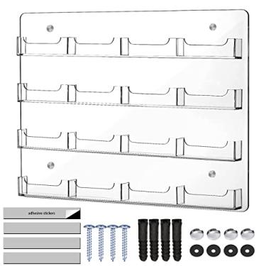 Imagem de Suporte para cartões de visita suporte de parede rack de exibição de adesivos transparentes vários suportes de cartão de acrílico transparente organizador de adesivos expositor de exibição de acrílico pré-perfurado (16 bolsos-39,9 x 30 cm)