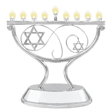 Imagem de Ner Mitzvah Menorá De Chanucá Elétrica Com Led, Tradicional E Mágica, Alimentada Por Bateria Ou Usb Cabo Incluso, Prateada