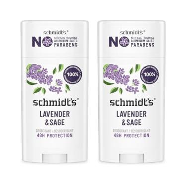 Imagem de Schmidt's Desodorante vegano sem alumínio, lavanda e sálvia com proteção contra odores 24 horas, 2 unidades para homens e mulheres, ingredientes naturais, sem crueldade, 75 g