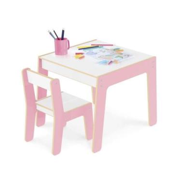 Imagem de Conjunto Mesa e Cadeirinha Infantil em Madeira Junges Rosa