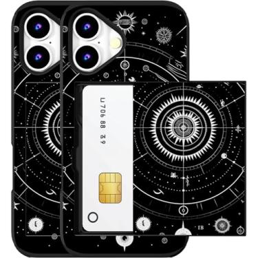 Imagem de MUQR Capa compatível com iPhone 16 com suporte de cartão fofo - Design Kawaii, proteção contra quedas de nível militar, capa carteira robusta para mulheres (Black Cosmos Universe)