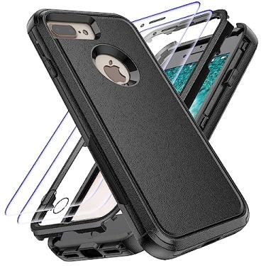 Imagem de YmhxcY Capa para iPhone 8 Plus Capa para iPhone 7 Plus com [2 peças] Protetores de tela flexíveis de EPU, [à prova de choque] [à prova de queda] Capa de proteção para Apple iPhone 8 Plus 5,5 polegadas - Preto