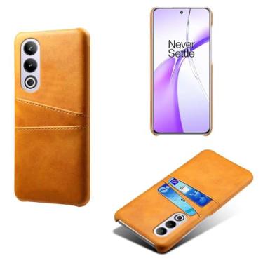 Imagem de Capas Compatível com Oneplus ACE 3V,Caso de couro PU-Tampa de telefone a prova de choque com 2 slots de cartão,Proteção anti-impressão digital e anti-gota-Yellow