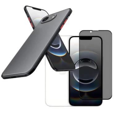 Imagem de Capa Capinha Preta Translucida + Película Privacidade Para iPhone 16e Tela de 6.1 Polegadas - (Hard Glass Store)