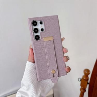 Imagem de Capa de couro com textura de grão de lichia e pulseira para Samsung Galaxy S23 Fe S24 S22 Ultra Plus A14 A24 A33 A54 5G A05 Capas de PU (para A54 5G/roxa)