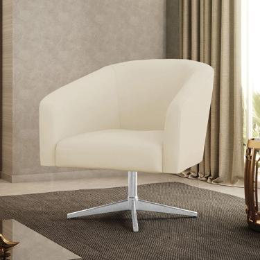 Imagem de Poltrona Decorativa Giratória Cromada Stella Cotelê Ext/Veludo Off White D03 - D`Rossi