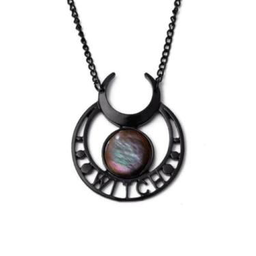 Imagem de Hremhoo Colar gótico preto com lua crescente para mulheres, bruxa, crepúsculo, Halloween, joia gótica, lua, bruxa, acessórios para mulheres, Zinco, Sem Pedra Preciosa