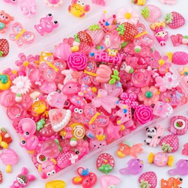 Imagem de 100 peças de pingentes de geleca rosa rosa sortidos enfeites fofos decoden, acessórios kawaii Slime, urso de coração doce a granel flatback gelatina resina berloque para telefone, scrapbooking