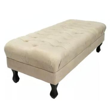 Imagem de Puff 100CM Retangular Retrô Capitonê Luiz XV Para sala de estar quarto (BEGE,Corino)