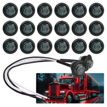 Imagem de TMH Lente fumê de montagem de 3/4 polegadas LED vermelho pequena folga lateral luzes LED marcador reboque caminhão RV ATV carro ônibus van (pacote com 20)
