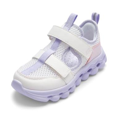 Imagem de Balabala Tênis infantil para meninos e meninas, leve, respirável, atlético, tênis de corrida, Branco, roxo, 11 Little Kid