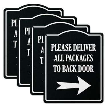Imagem de 101SIGNCITY - 20 x 25 cm, 4 unidades, placa de entrega de embalagem de alumínio - Por favor, entregue todos os pacotes na placa da porta traseira com película protetora para uso ao ar livre