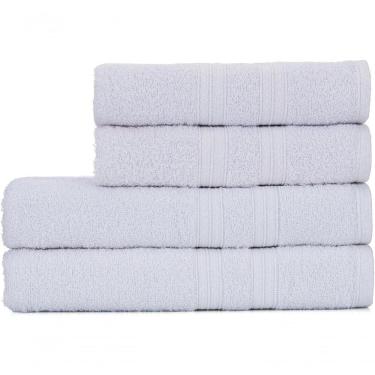 Imagem de Toalhas De Banho 4 Peças 100% Algodão Alta Absorção 2 Banho 2 Rosto Padrão Hotel pousada Branca