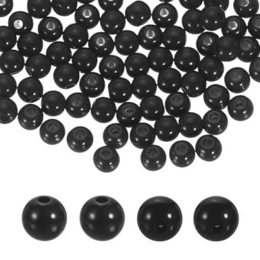 Imagem de HARFINGTON 100 peças de contas redondas de acrílico preto, 6 mm de diâmetro, furo de 1,9 mm, bolas lisas de resina plástica, contas soltas para fazer joias, pulseiras, colar, brincos, faça você mesmo