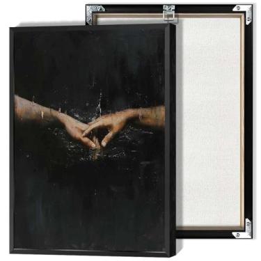 Imagem de Pôster retrô de mãos dadas cinza gótico Halloween melancolia escuro horror universitário crânio de ampulheta adequado para quarto de meninos e meninas quarto dormitório decoração de escritório 30,5 x