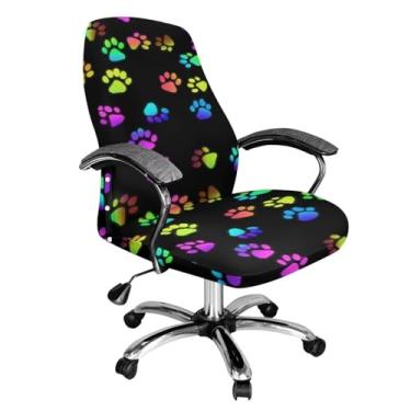 Imagem de Wiryuouvt Capa de cadeira de escritório colorida com patas de cachorro com rodinhas para cadeira de mesa elástica para jogos capas de cadeira de computador para cadeira giratória, poltrona, chefe