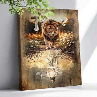 Imagem de Amsnkee Arte em tela sem moldura de 30 x 40 cm, decoração de parede inspiradora cristã, leão vendo Jesus, galeria de pintura de vida selvagem bíblica pronta para pendurar na igreja, sala de estar