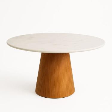 Imagem de Mesa de Jantar Cone Redondo 90 cm Base Freijó Tampo Mármore Branco Ext