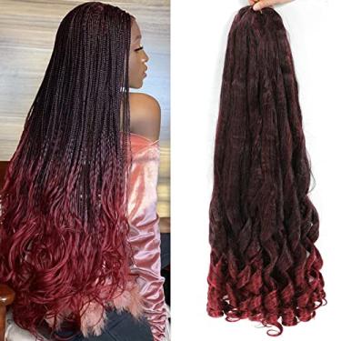 Imagem de Cabelo trançado encaracolado francês bordô, pacote com 8 pacotes de 66 cm, tbug pré-esticado, encaracolado, ombré, trançado, para deusa, tranças de cabelo vermelho-escuro, tranças de crochê onduladas