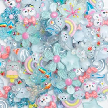 Imagem de Luyoaozy Conjunto fofo de 60 peças de pingentes de geleca para artesanato, conjunto de resina, enfeite de scrapbook, berloques fofos 3D para enfeites, scrapbook e mini decorações (azul)