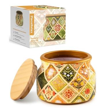 Imagem de PieceRelax Pote de quebra-cabeça 3D 64 peças de plástico para adultos - Daisy Breeze Recipiente com tampa de madeira para cozinha, sala de jantar, estudo, sala de estar, sem necessidade de cola