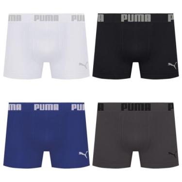 Imagem de Kit 4 Cuecas Puma Boxer Sem Costura Masculina, Branco, Azul, M