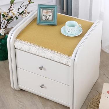 Imagem de Toalha de mesa pequena para mesa de cabeceira de cor sólida com capa de mesa de canto de linho de algodão macramê com capa antiderrapante para TV, micro-ondas, máquina de lavar e geladeira, decoração