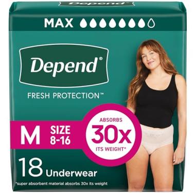 Imagem de Depend Fit-flex Roupa íntima feminina para incontinência, descartável, máxima absorção, média, blush, 18 unidades (pacote com 1)