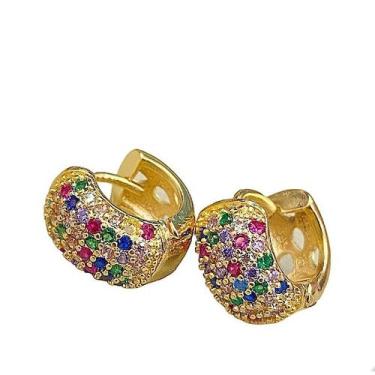 Imagem de Brinco De Argola Com Zirconia Folheado A Ouro - FAMA FOLHEADOS