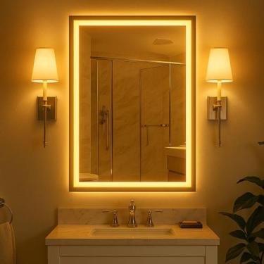 Imagem de Espelho Led Grande Jateado Retangular 80x90 Cm Tomada Bivolt - Espelho