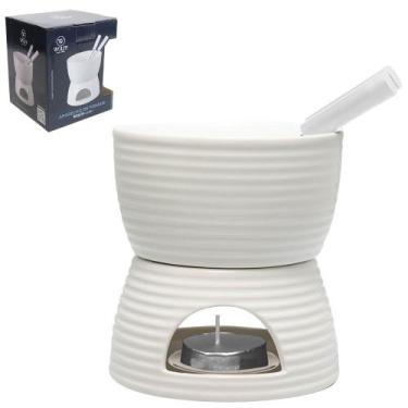 Imagem de Jogo De Fondue De Porcelana Redondo Com 2 Garfos + Panela + Suporte E 