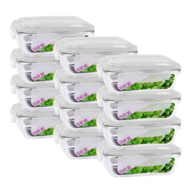 Imagem de Kit 12 Potes Hermetico  Vidro Transparente 1040ml Marmitas 4 Travas