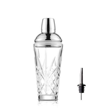 Imagem de Fioance Coqueteleira de vidro, coqueteleira de vidro com design de corte de 525 g - coqueteleira requintada para mixologia elevada. Perfeito para artesanato de coquetéis artesanais, martinis