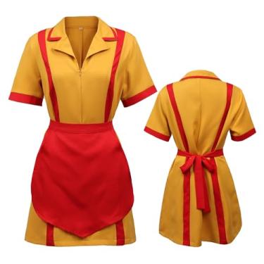 Imagem de C-ZOFEK Garçonete Cosplay Uniforme Feminino Garçom Amarelo Avental Tamanho EUA Conjunto Fantasia Festa de Halloween, Amarelo, M