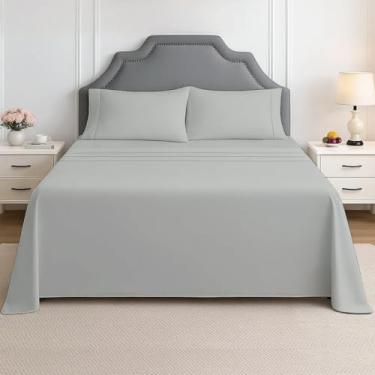 Imagem de Jogo de lençol para trailer, tamanho de caminhão 106 x 203 cm, cinza claro sólido - serve em colchões de até 38 cm de profundidade, lençóis de cama de trailer de 4 peças para trailers, motorhomes e