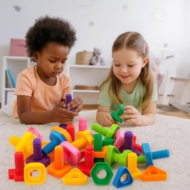 Imagem de Brinquedo Educativo Infantil - Para Encaixar e Montar, Parafusos Coloridos Interativos