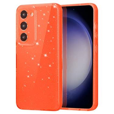 Imagem de ZCDAYE Capa para Samsung Galaxy S23 com glitter, linda neon piscando cor brilhante brilhante antiamarelamento fina macia TPU resistente a arranhões para Galaxy S23 (6,1 polegadas), laranja brilhante