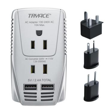 Imagem de Conversor de tensão TryAce 2000W 220V a 110V com 2 portas USB cinza