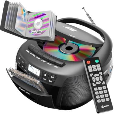 Imagem de KLIM Leitor de CD com capa, Bluetooth Boombox, rádio AM/FM, som estéreo, controle remoto, combo de CD e cassete, gravação em fita, unidade USB, AUX, alimentação AC/DC