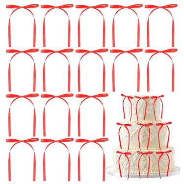 Imagem de MBAIYO 60Pcs Bow Cupcake Toppers, Birthday Bowknot Ribbons Red Bow Cake Toppers High Footed Cup Balloon Wall Party Decorations for Birthday Wedding Party Decorations Dessert Picks