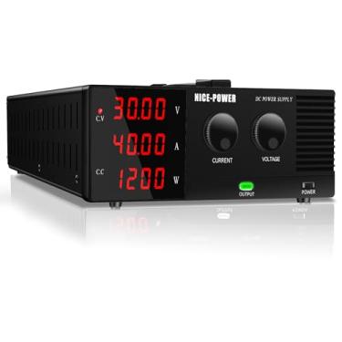 Imagem de NICE-POWER Fonte de alimentação CC variável 30V 40A, 1200W fonte de alimentação de bancada de alta potência com codificador, regulador de tensão de comutação ajustável, fonte de alimentação de