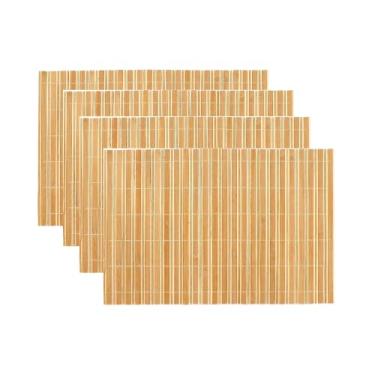 Imagem de Jogo Americano de Bambu Horizontal na cor Cru com 45cmx30cmJogo com 4 peças - para Mesa Cozinha Balcão e Sala de Jantar - Moderno Sofisticado Sustentável e Ecológico - Com Resistência Térmica