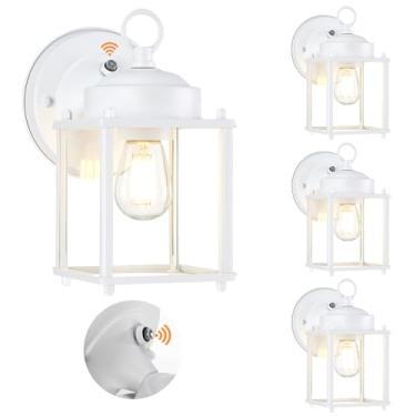 Imagem de GRUENLICH Lanterna de parede externa crepúsculo ao amanhecer, luminária de arandela de parede externa, iluminação externa de varanda com vidro transparente para casa, pátio, branco, pacote com 4