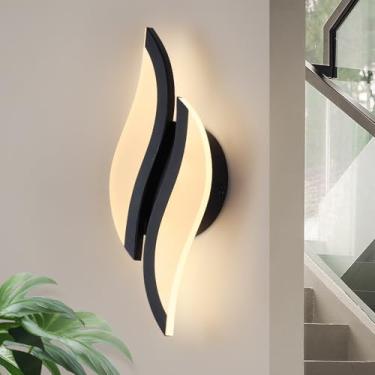 Imagem de CANEOE Arandela de parede LED moderna 3000 K branco quente preto luminárias de parede de acrílico iluminação para sala de estar quarto cabeceira banheiro corredor escada lâmpada de parede (preto, 1