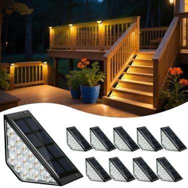 Imagem de BKBB PPBB Luzes solares de degrau para uso externo, luzes solares de escada à prova d'água, luzes de degrau de deck para cerca, pátio, quintal, varanda, porta da frente, calçada, jardim, decoração de
